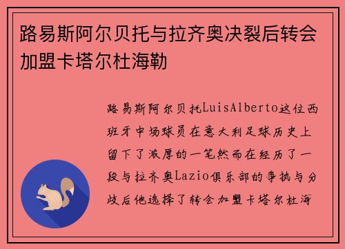 路易斯阿尔贝托与拉齐奥决裂后转会加盟卡塔尔杜海勒